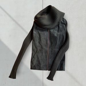 DIESEL Knit/Suede Cowl Sweater Jacket